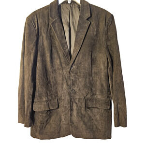 INC International Concepts Mens Brown Suede Leather 2 Button Blazer Jacket Large
